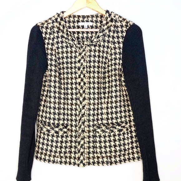 CAbi Houndstooth Mixer Jacket Faux Fur Black Tan - Picture 3 of 16